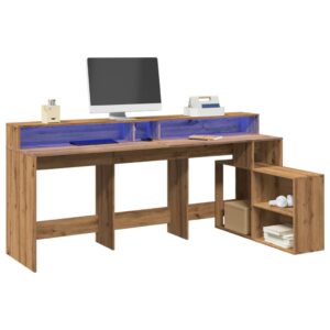 vidaXL skrivebord med LED-lys 200x104x91 cm konstrueret træ gammelt eg