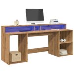 vidaXL skrivebord med LED-lys 200x55x91 cm konstrueret træ gammelt eg - Kategori: Egetræshylder til hjemmet 4 vidaXL skrivebord med LED-lys 200x55x91 cm konstrueret træ gammelt eg