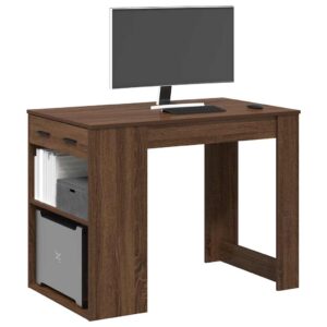 vidaXL skrivebord med skuffe og hylde 102x62x77,5 cm brun egetræ