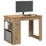 vidaXL skrivebord med skuffe og hylde 102x62x77,5 cm egetræsfarvet - Kategori: Egetræshylder til hjemmet 4 vidaXL skrivebord med skuffe og hylde 102x62x77,5 cm egetræsfarvet