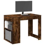 vidaXL skrivebord med skuffe og hylde 102x62x77,5cm røget egetræsfarve - Kategori: Egetræshylder til hjemmet 4 vidaXL skrivebord med skuffe og hylde 102x62x77,5cm røget egetræsfarve