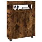 vidaXL smalt badeværelsesskab med hjul konstrueret træ røget egetræ