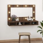 vidaXL spejlskab med LED-lys 90×31,5×62 cm brun egetræsfarve - Kategori: Egetræshylder til hjemmet 4 vidaXL spejlskab med LED-lys 90x31,5x62 cm brun egetræsfarve