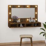 vidaXL spejlskab med LED-lys 90×31,5×62 cm røget egetræsfarve - Kategori: Egetræshylder til hjemmet 4 vidaXL spejlskab med LED-lys 90x31,5x62 cm røget egetræsfarve