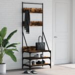 vidaXL tøjstativ med skoopbevaring 70x40x184 cm røget egetræsfarve - Kategori: Egetræshylder til hjemmet 4 vidaXL tøjstativ med skoopbevaring 70x40x184 cm røget egetræsfarve