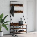 vidaXL tøjstativ med skoopbevaring 90x34x184 cm røget egetræsfarve - Kategori: Egetræshylder til hjemmet 4 vidaXL tøjstativ med skoopbevaring 90x34x184 cm røget egetræsfarve
