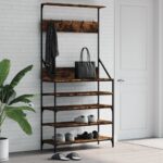 vidaXL tøjstativ med skoopbevaring 90x34x184 cm røget egetræsfarve - Kategori: Egetræshylder til hjemmet 4 vidaXL tøjstativ med skoopbevaring 90x34x184 cm røget egetræsfarve