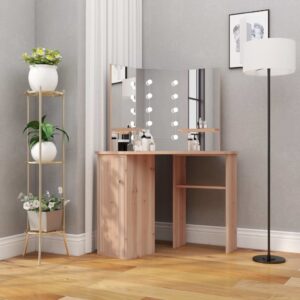 vidaXL toiletbord til hjørne med LED-lys 111x54x141,5 cm egetræsfarvet