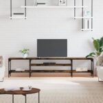 vidaXL tv-bord 201x35x45 cm konstrueret træ og jern røget egetræsfarve - Kategori: Egetræshylder til hjemmet 4 vidaXL tv-bord 201x35x45 cm konstrueret træ og jern røget egetræsfarve