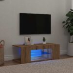 vidaXL tv-bord med LED-lys 90x39x30 cm konstrueret træ kunsteg - Kategori: Egetræshylder til hjemmet 4 vidaXL tv-bord med LED-lys 90x39x30 cm konstrueret træ kunsteg