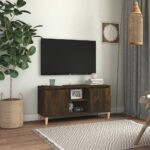 vidaXL tv-bord med massive træben 103,5x35x50 cm røget egetræsfarve - Kategori: Egetræshylder til hjemmet 4 vidaXL tv-bord med massive træben 103,5x35x50 cm røget egetræsfarve