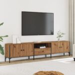 vidaXL tv-bord med skuffe 200x25x44 cm konstrueret træ kunsteg - Kategori: Egetræshylder til hjemmet 4 vidaXL tv-bord med skuffe 200x25x44 cm konstrueret træ kunsteg