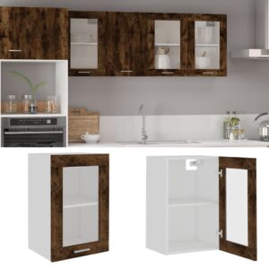 vidaXL væghængt glasskab 40x31x60 cm konstrueret træ røget egetræ