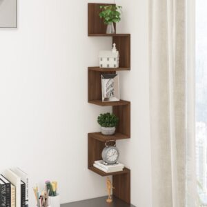 vidaXL væghængt hjørnehylde 20x20x127,5 cm konstrueret træ brunt eg