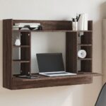 vidaXL væghængt skrivebord 105x48x75 cm konstrueret træ brun egetræ - Kategori: Egetræshylder til hjemmet 4 vidaXL væghængt skrivebord 105x48x75 cm konstrueret træ brun egetræ