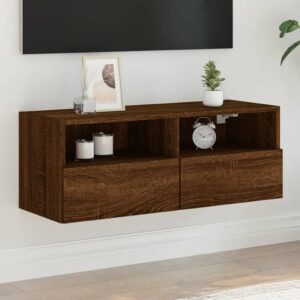 vidaXL væghængt tv-bord 80x30x30 cm konstrueret træ brunt egetræ