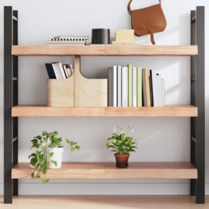 vidaXL væghylde 120x30x(2-6) cm behandlet massivt egetræ lysebrun