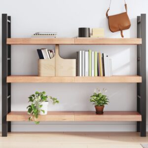 vidaXL væghylde 140x30x(2-6) cm behandlet massivt egetræ lysebrun