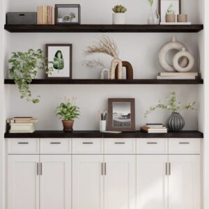 vidaXL væghylde 160x30x(2-4) cm behandlet massivt egetræ mørkebrun