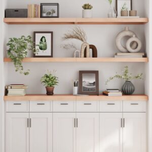 vidaXL væghylde 180x30x(2-6) cm ubehandlet massivt egetræ