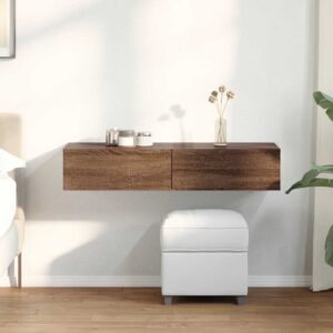 vidaXL væghylde med skuffer 100x36x19 cm konstrueret træ brun eg