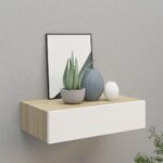 vidaXL væghylde med skuffer 40x23,5x10 cm MDF egetræsfarve hvid