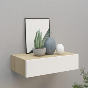 vidaXL væghylde med skuffer 40x23,5x10 cm MDF egetræsfarve hvid