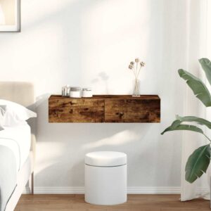 vidaXL væghylde med skuffer 80x33x17 cm konstrueret træ røget eg