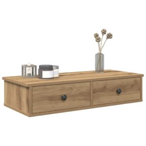 vidaXL væghylde med skuffer 80x34x17 cm konstrueret træ egetræsfarve