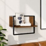 vidaXL væghylde med stang 40x25x30 cm brun egetræsfarve - Kategori: Egetræshylder til hjemmet 4 vidaXL væghylde med stang 40x25x30 cm brun egetræsfarve