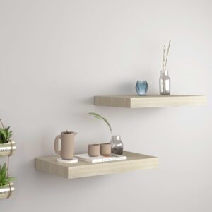 vidaXL væghylder 2 stk. 40x23x3,8 cm MDF egetræsfarve