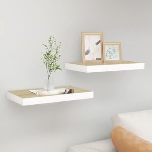 vidaXL væghylder 2 stk. 50x23x3,8 cm MDF egetræsfarve og hvid