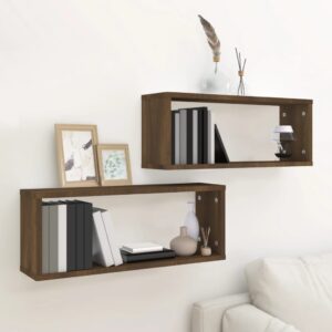 vidaXL væghylder 2 stk. 60x15x23 cm konstrueret træ brun egetræ