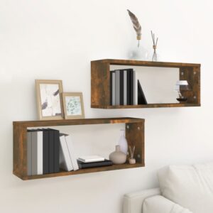 vidaXL væghylder 2 stk. 60x15x23 cm konstrueret træ røget egetræ