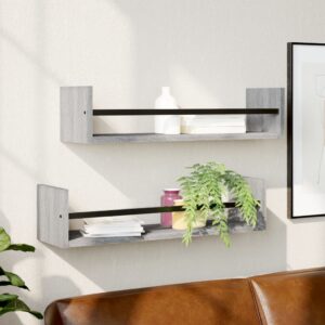 vidaXL væghylder 2 stk. 60x16x14 cm konstrueret træ grå sonoma-eg