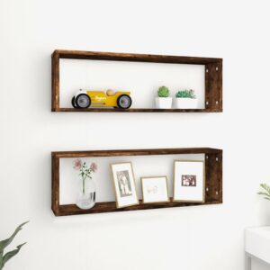 vidaXL væghylder 2 stk. 80x15x26,5 cm konstrueret træ røget egetræ