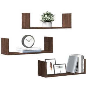 vidaXL væghylder 3 stk. 58x18x18 cm konstrueret træ brun egetræsfarve