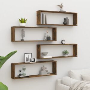 vidaXL væghylder 4 stk. 100x15x30 cm konstrueret træ røget egetræ