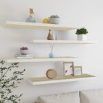 vidaXL væghylder 4 stk. 120×23,5×3,8 cm MDF egetræsfarve og hvid - Kategori: Egetræshylder til hjemmet 4 vidaXL væghylder 4 stk. 120x23,5x3,8 cm MDF egetræsfarve og hvid