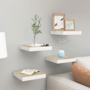 vidaXL væghylder 4 stk. 23x23,5x3,8 cm MDF egetræsfarvet og hvid