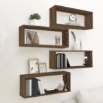vidaXL væghylder 4 stk. 60x15x23 cm konstrueret træ brun egetræ - Kategori: Egetræshylder til hjemmet 4 vidaXL væghylder 4 stk. 60x15x23 cm konstrueret træ brun egetræ