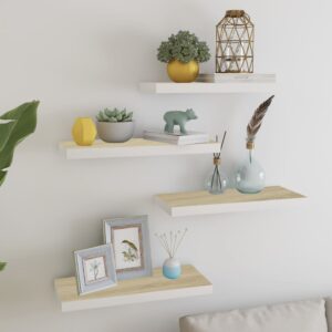 vidaXL væghylder 4 stk. 60x23,5x3,8 cm MDF egetræsfarve og hvid