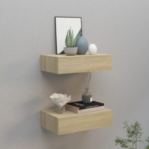 vidaXL væghylder med skuffer 2 stk. 40x23,5x10 cm MDF egetræsfarvet