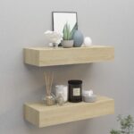 vidaXL væghylder med skuffer 2 stk. 60×23,5×10 cm MDF egetræsfarvet - Kategori: Egetræshylder til hjemmet 4 vidaXL væghylder med skuffer 2 stk. 60x23,5x10 cm MDF egetræsfarvet
