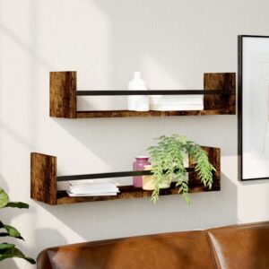 vidaXL væghylder med stænger 2 stk. 60x16x14 cm røget egetræsfarve
