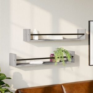 vidaXL væghylder med stænger 2 stk. 80x16x14 cm grå sonoma-eg