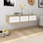 vidaXL vægskab skuffer 88x26x18,5 cm konstrueret træ hvid og sonoma-eg