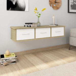 vidaXL vægskab skuffer 88x26x18,5 cm konstrueret træ hvid og sonoma-eg