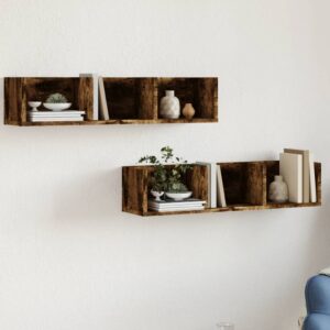 vidaXL vægskabe 2 stk. 75x18x16,5 cm konstrueret træ røget eg