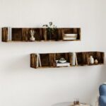 vidaXL vægskabe 2 stk. 99x18x16,5 cm konstrueret træ røget eg